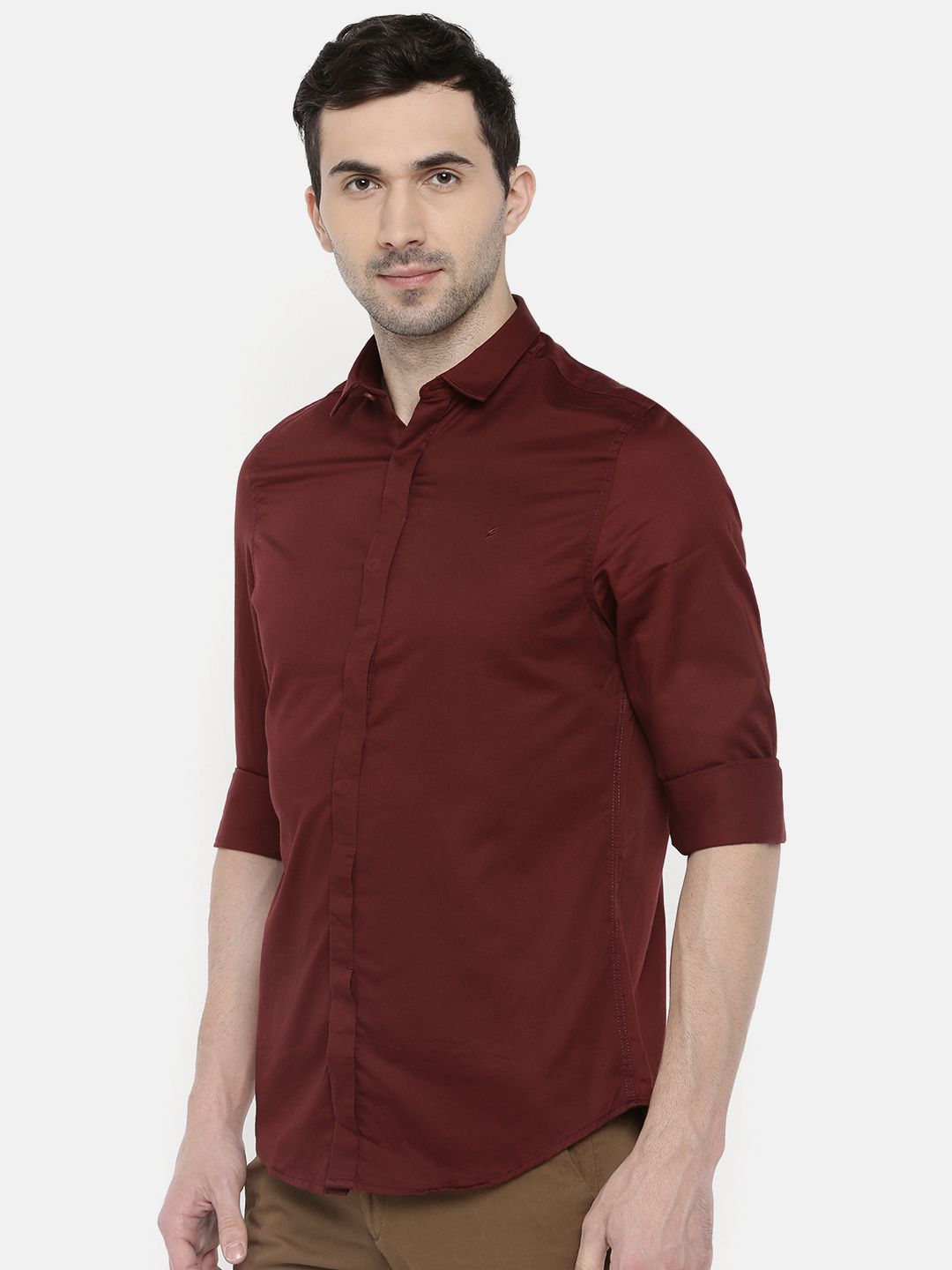 fosfene Maroon Satin Casual Shirt