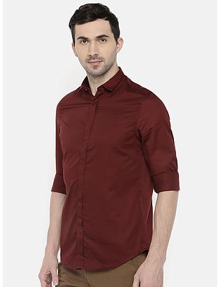fosfene Maroon Satin Casual Shirt