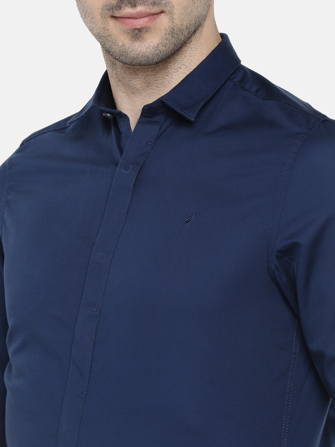 fosfene Navy Blue Satin Casual Shirt