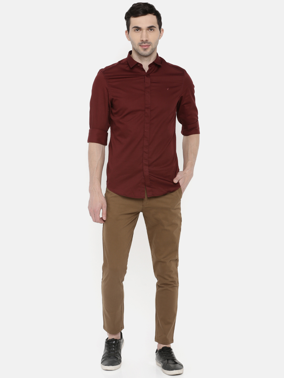 fosfene Maroon Satin Casual Shirt