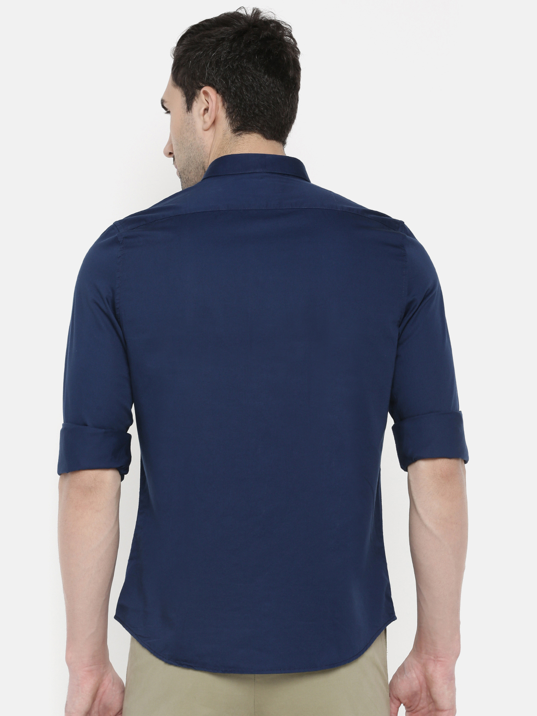 fosfene Navy Blue Satin Casual Shirt