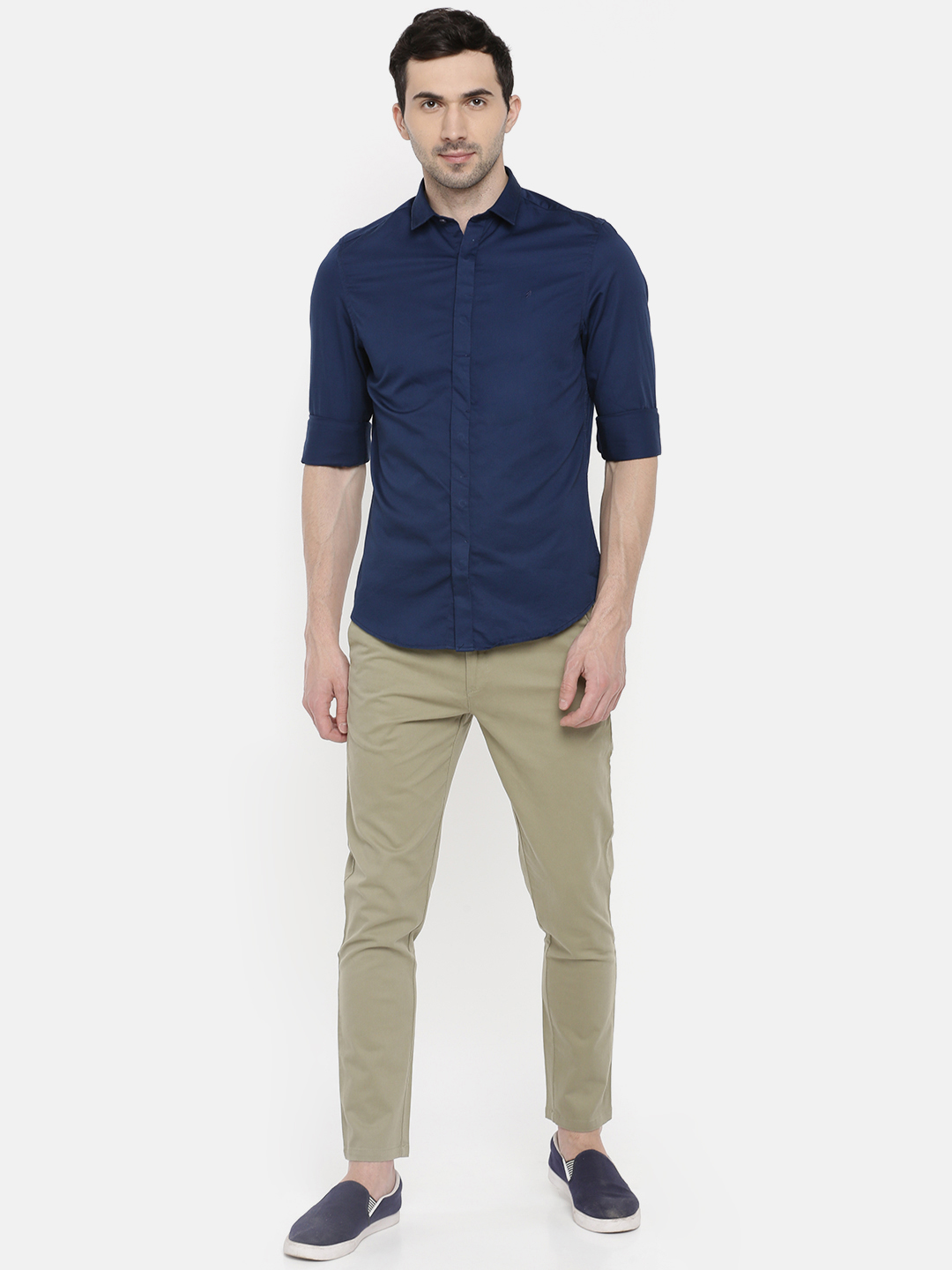 fosfene Navy Blue Satin Casual Shirt