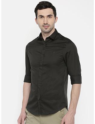 fosfene Dark Green Satin Casual Shirt