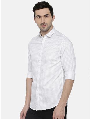 fosfene White Small Check Casual Shirt
