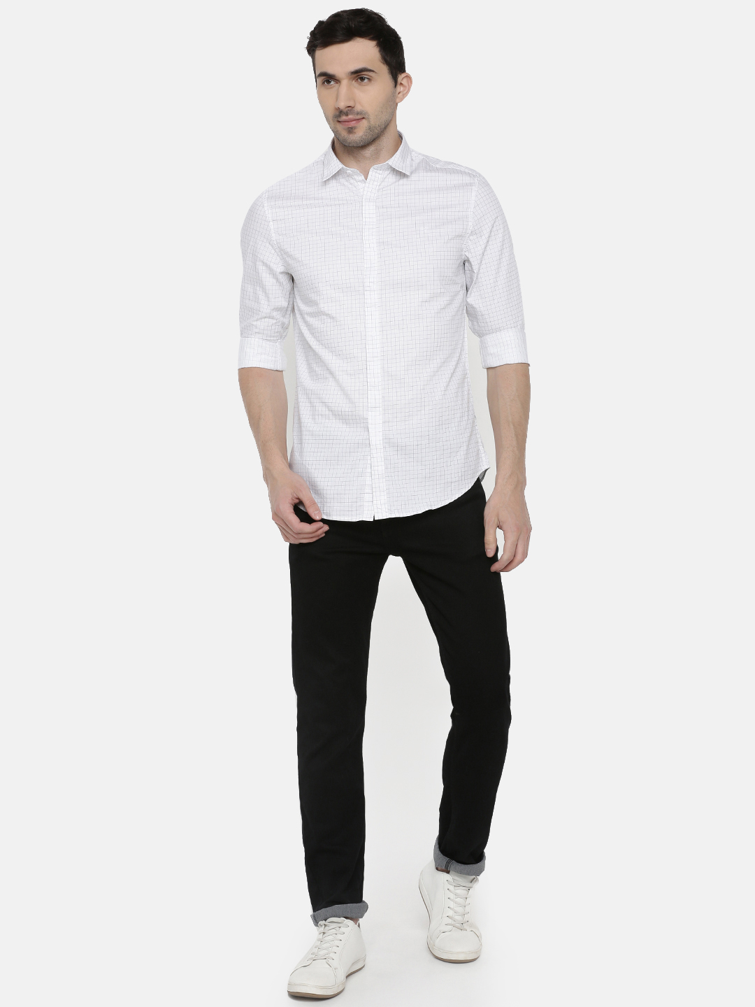 fosfene White Small Check Casual Shirt