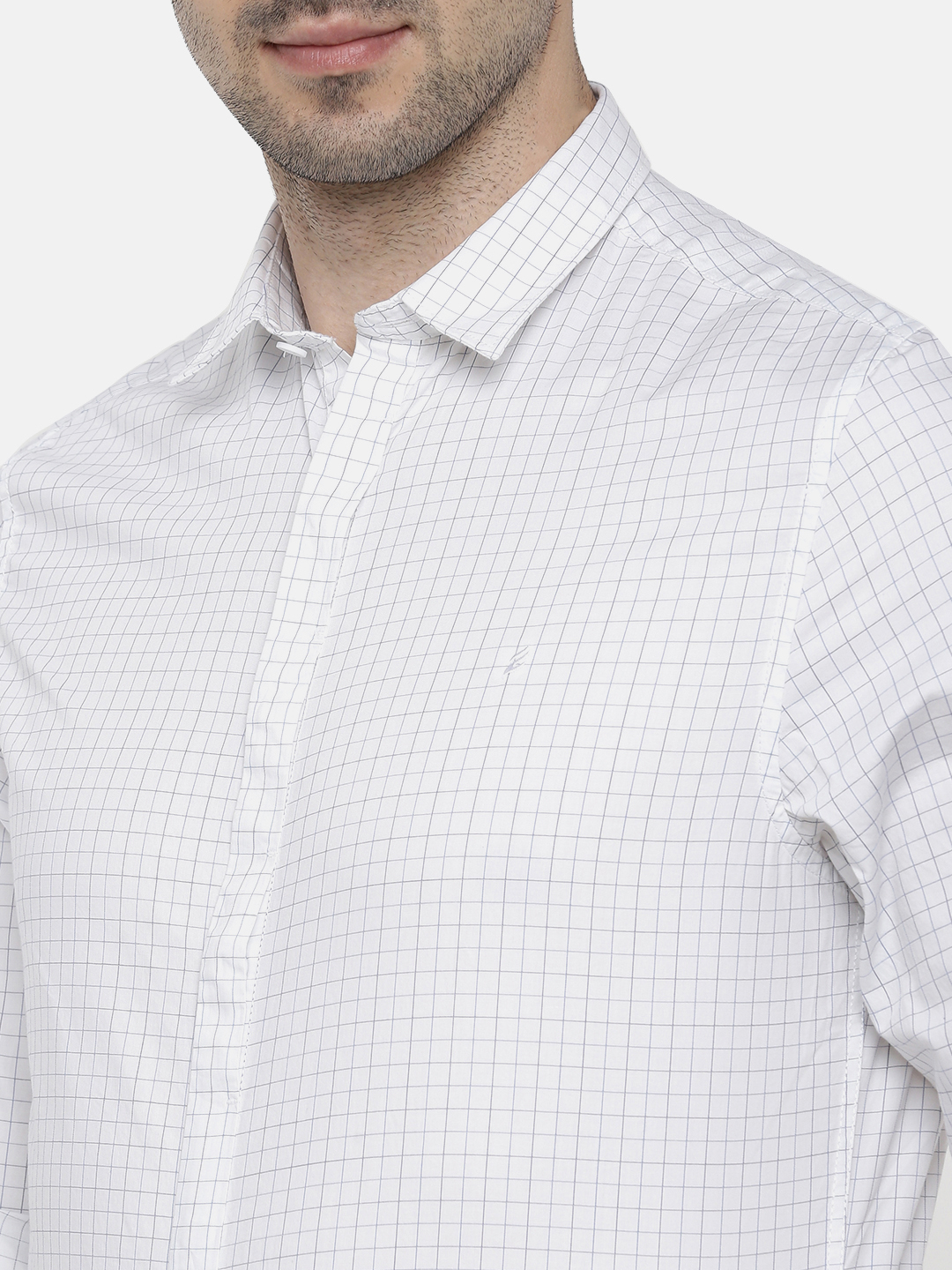 fosfene White Small Check Casual Shirt