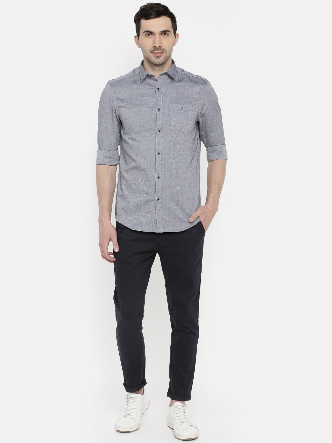 fosfene Grey Oxford Casual Shirt