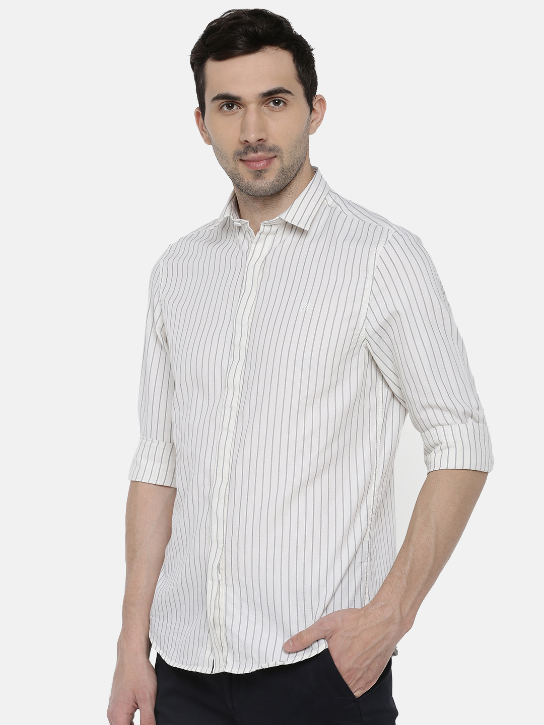 fosfene Striped White Casual Shirt