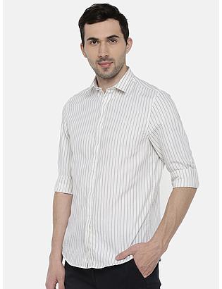 fosfene Striped White Casual Shirt