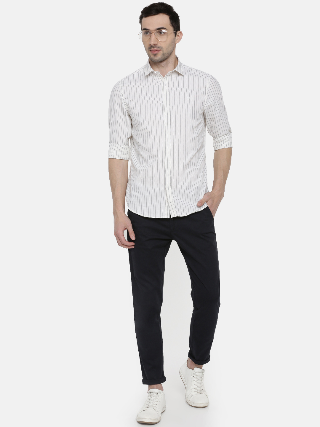 fosfene Striped White Casual Shirt