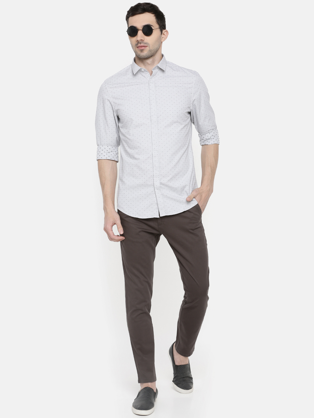 fosfene Off White Dotted Casual Shirt