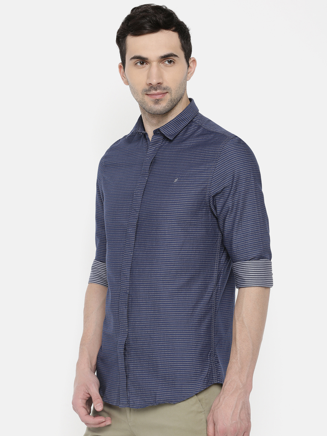 fosfene Navy Blue Cross Line Casual Shirt