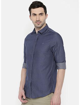 fosfene Navy Blue Cross Line Casual Shirt