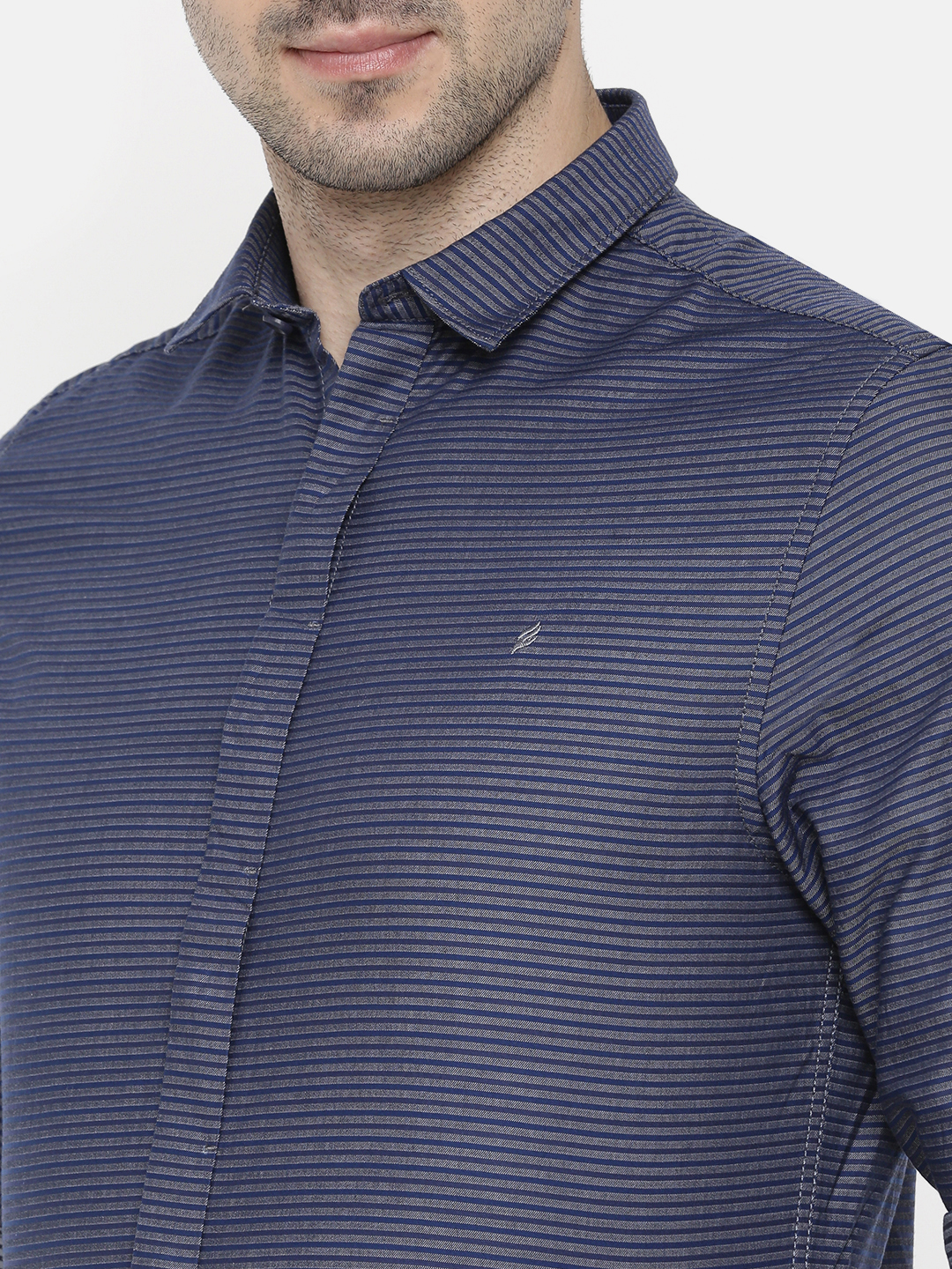 fosfene Navy Blue Cross Line Casual Shirt