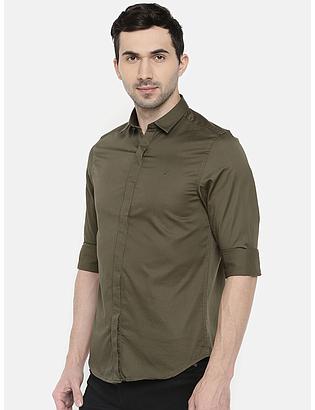 fosfene Military Green Satin Casual Shirt