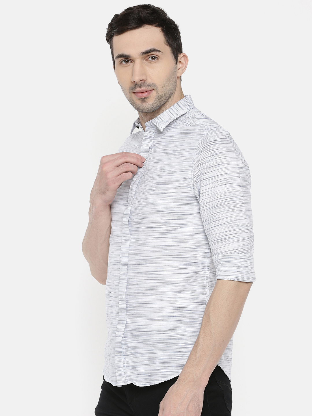 fosfene Cotton Linen Cross Line Casual Shirt