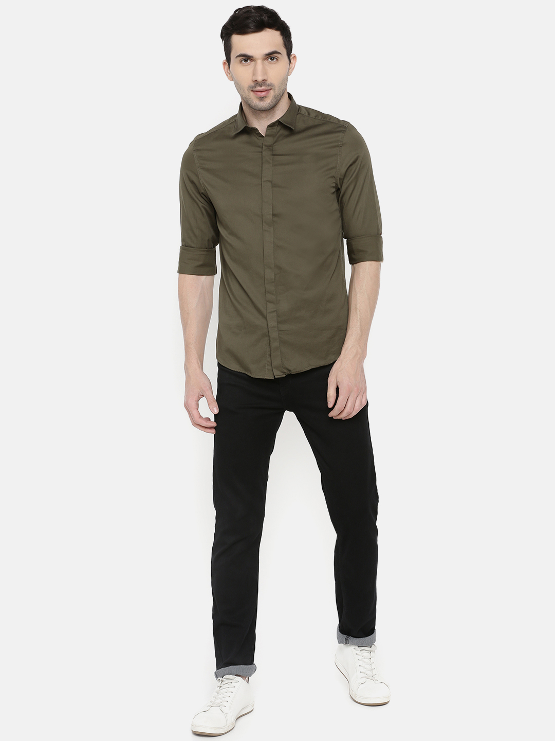 Satin Military Green Casual Shirt